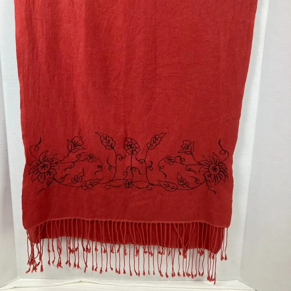 Lot Wool Beret Shawl Scarf Wrap Floral Embroider Orange-Red Pumpkin Fall Y'all